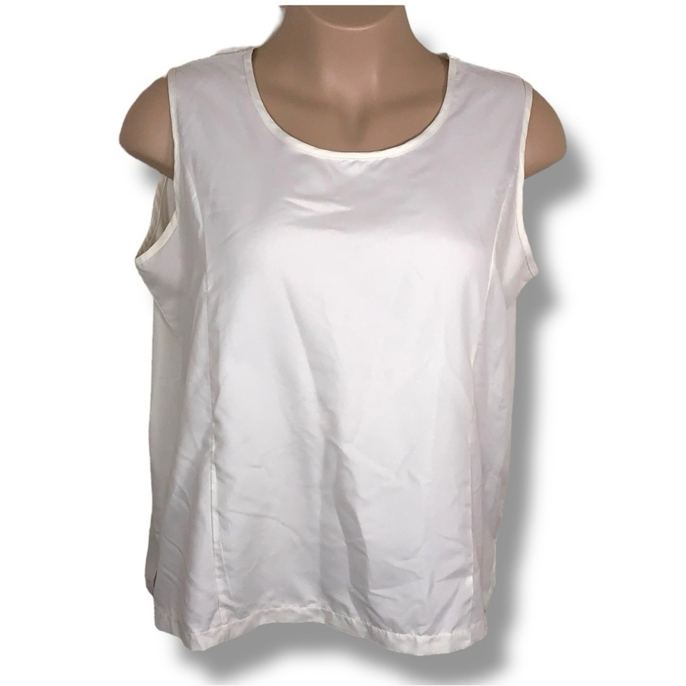 Vintage XL Salon Studio Ivory White Sleeveless Top Blouse Neutral Classic